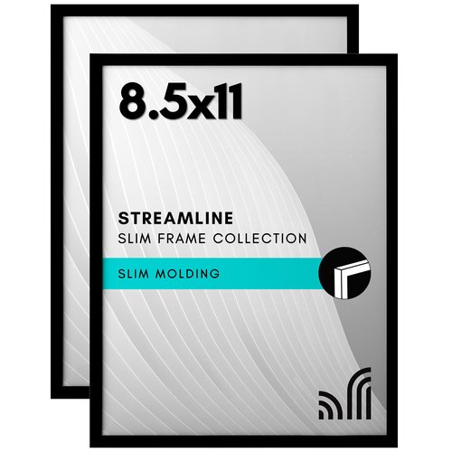 Americanflat 8.5x11 Picture Frame with Shatter-Resistant Glass - Set of 2 - Streamline Collection - Thin Border Photo Frame for Tabletop and Wall - Hanging Hardware and Easel Stand Included - Black