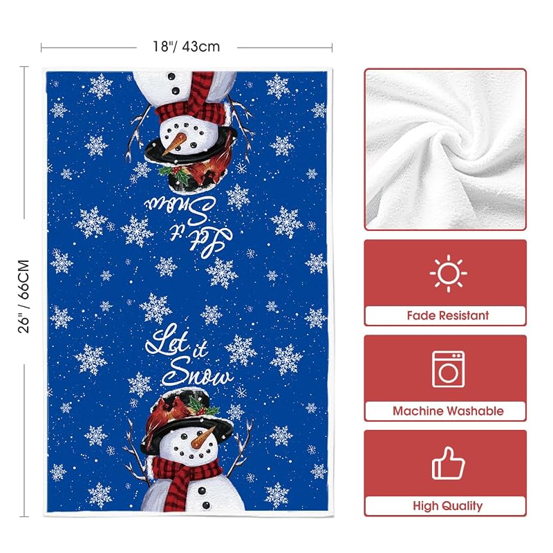 Blue Snowman Kitchen Towels Set of 2 – 18 x 26 Inches (Variation: Blue+2) Artoid Mode
