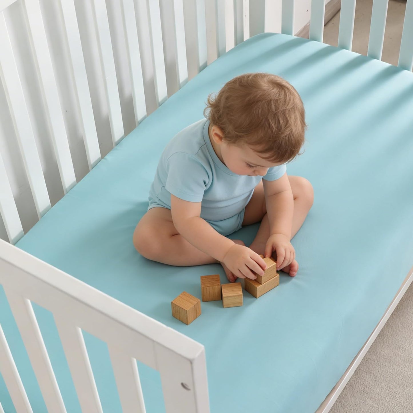 NTBAY 100% Brushed Microfiber Fitted Crib Sheet - Super Soft & Cozy Aqua 28x52 Inches for Standard Cribs
