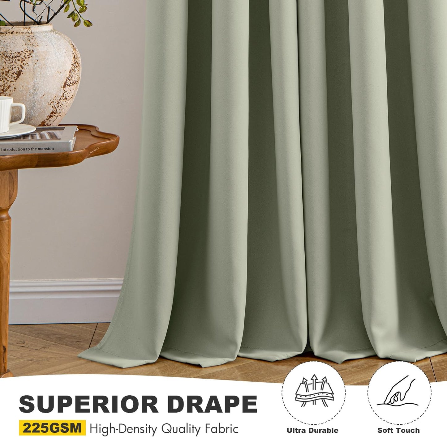 MIULEE Sage Green Blackout Curtains - Thermal Insulated Room Darkening Drapes | 84 Inches Long, 2 Panels