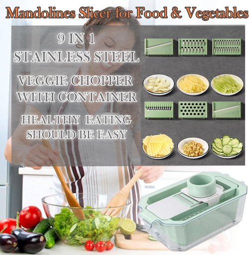 GEHEN Kitchen Pro-Series 9-in-1 Vegetable Chopper - 6 Blades, Food Slicer & 5-Quart Storage Basket