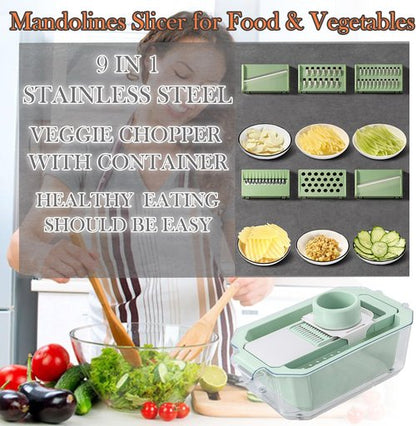 GEHEN Kitchen Pro-Series 9-in-1 Vegetable Chopper - 6 Blades, Food Slicer & 5-Quart Storage Basket
