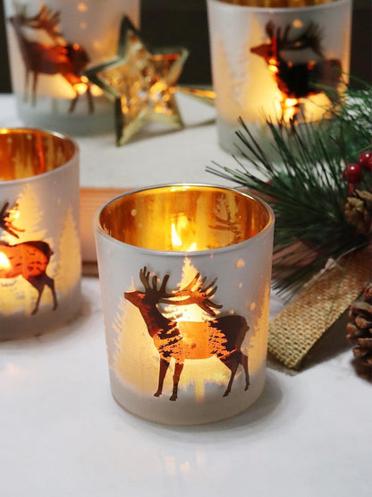 SHMILMH Christmas Votive Candle Holders - Set of 4 Gold & Silver Glass Tealight Holders for Festive Table Decor