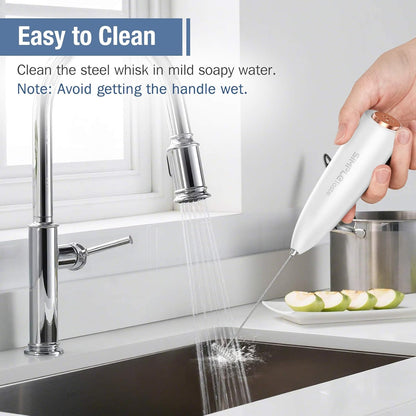 SimpleTaste Milk Frother - Handheld Electric Foam Maker with Stainless Steel Whisk | White, Battery Operated
