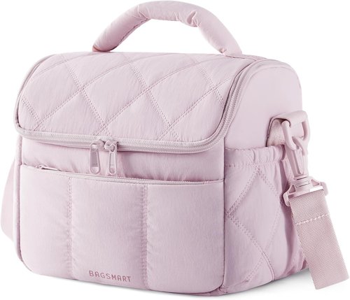 BAGSMART Insulated Lunch Bag - Cute Quilted Design, Lightweight & Waterproof Tote for Work | Pink