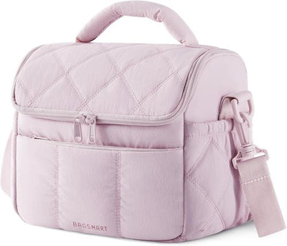 BAGSMART Insulated Lunch Bag - Cute Quilted Design, Lightweight & Waterproof Tote for Work | Pink