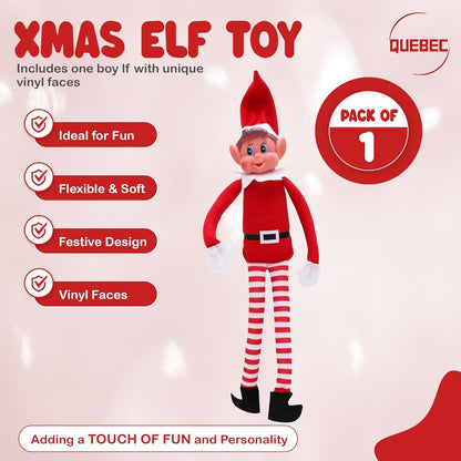 Quebec Christmas Mischief Makers - Naughty Santa’s Little Helper Elf Toy | Soft Body, Vinyl Face, Hook and Loop Grip