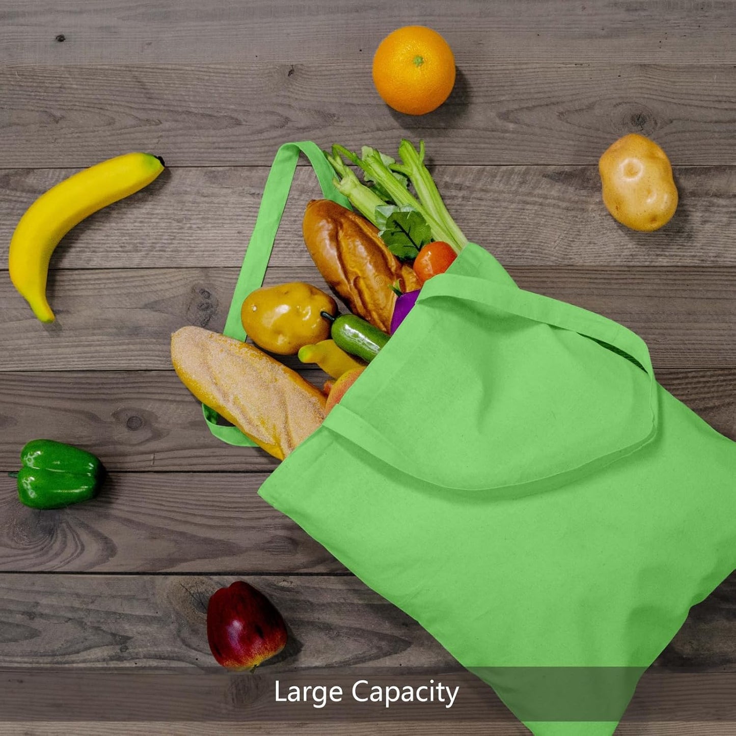 TOPDesign 12-Pack Baby Green Cotton Tote Bags - Lightweight Reusable Grocery Bags for DIY & Promotions