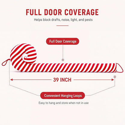 Weighted Christmas Door Draft Stopper 39 Inch - Candy Cane Design for Bottom of Door