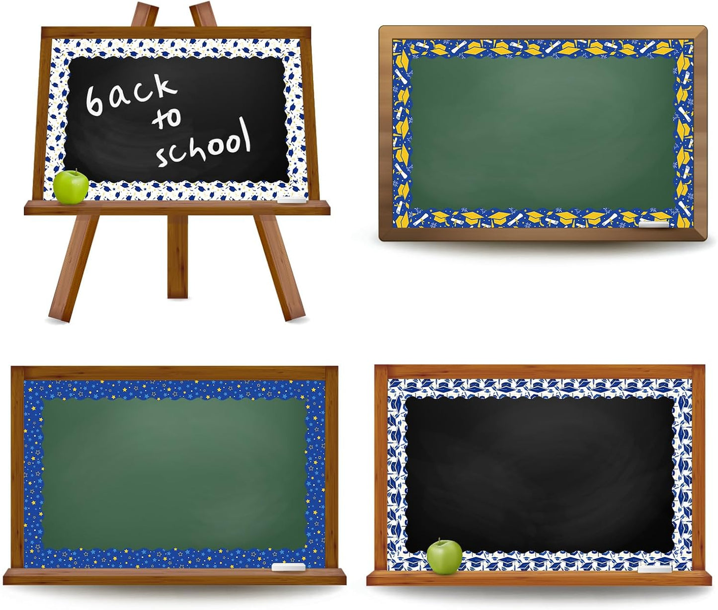 Whaline Graduation Bulletin Board Border - 69Ft Blue & Gold Cap Star Trim for Grad Party Decor