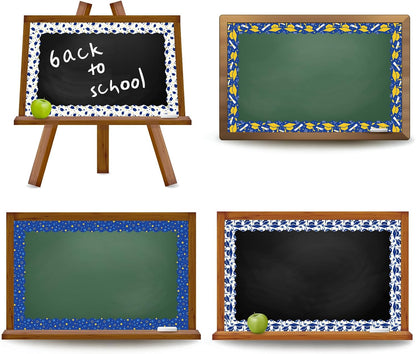 Whaline Graduation Bulletin Board Border - 69Ft Blue & Gold Cap Star Trim for Grad Party Decor