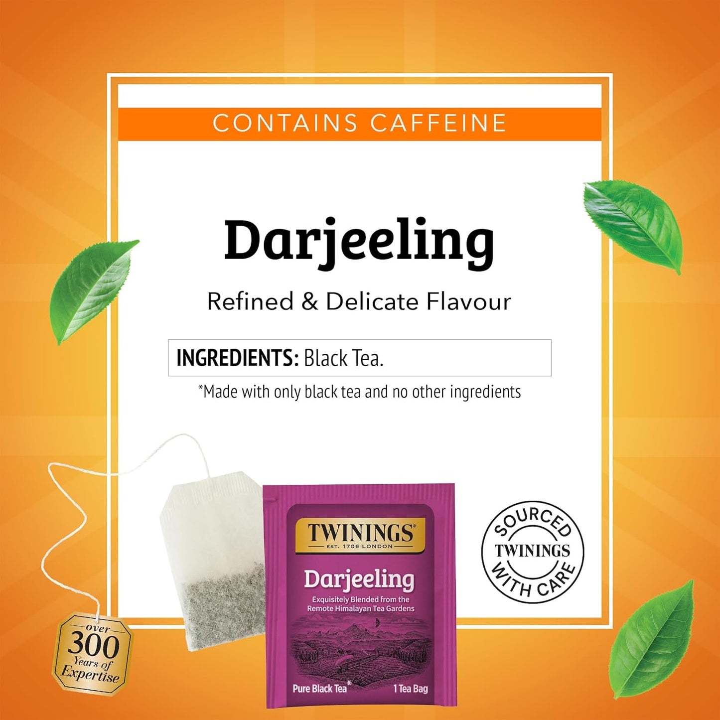 Twinings Darjeeling Black Tea - Delicate Light Taste, Caffeinated, 120 Individually Wrapped Bags