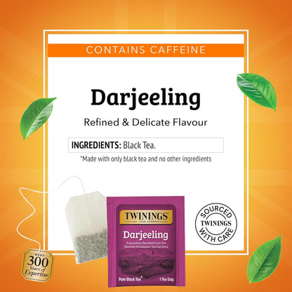 Twinings Darjeeling Black Tea - Delicate Light Taste, Caffeinated, 120 Individually Wrapped Bags