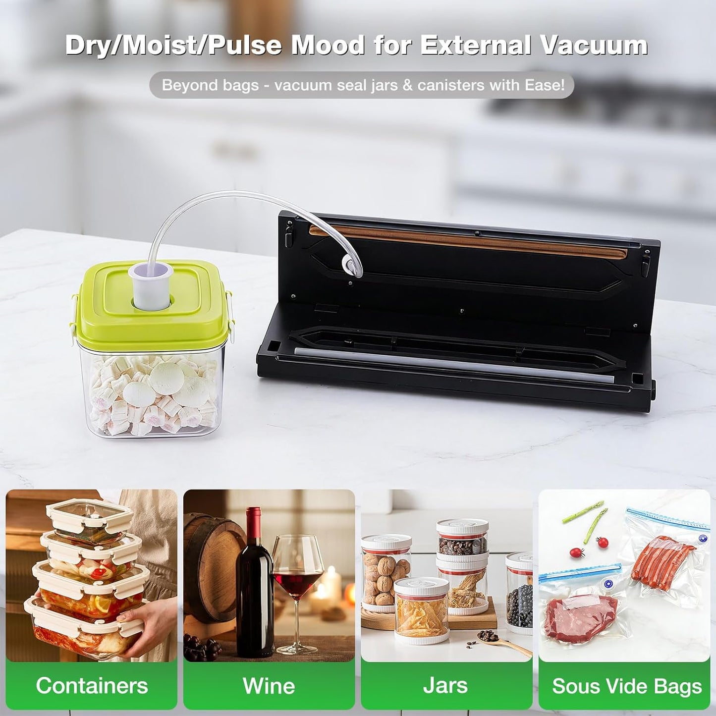 Skiennix Automatic Vacuum Sealer Machine - 5-in-1 Food Sealer for Dry & Moist Items | Includes 10 Storage Bags