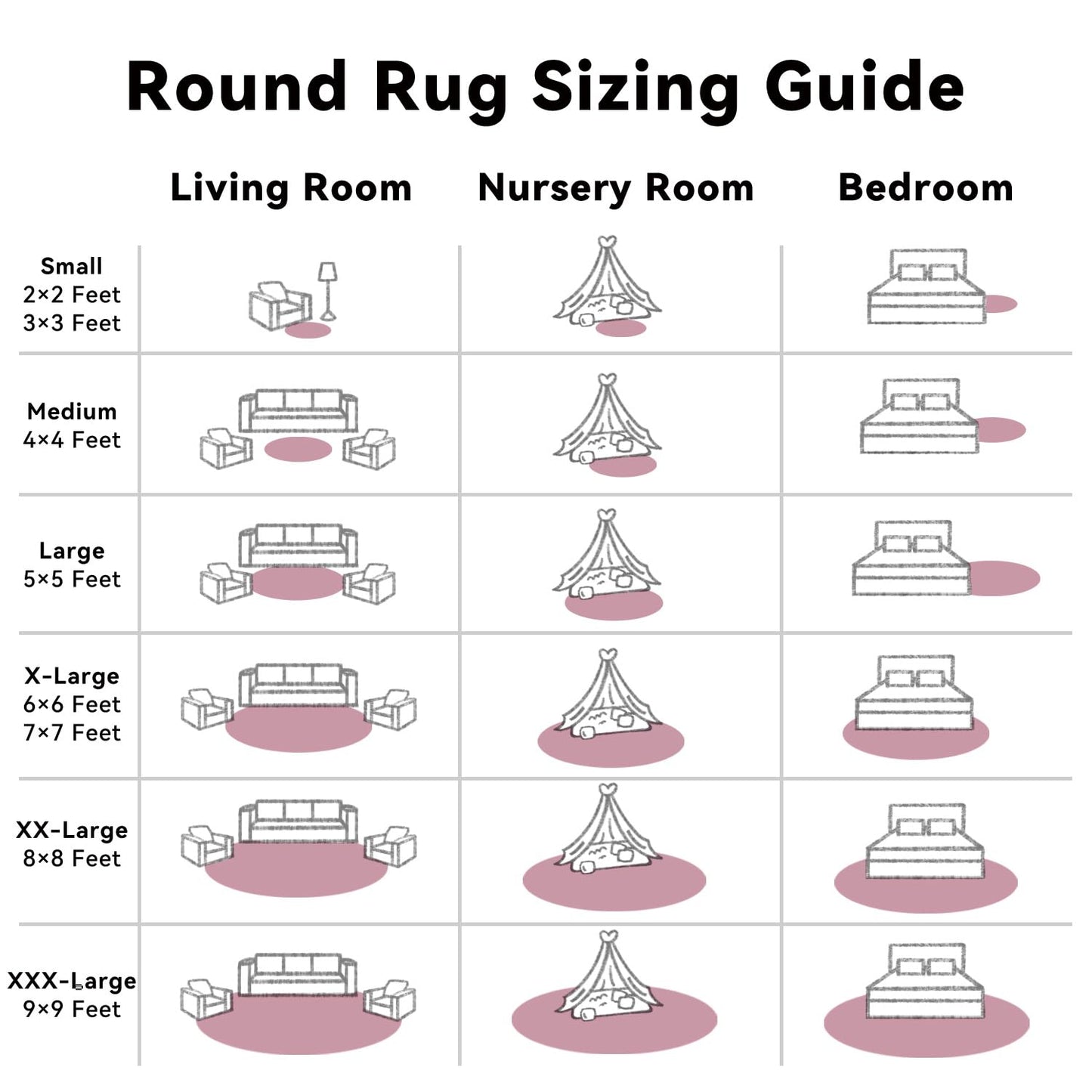 OLANLY Blush Round Rugs for Bedroom - Machine Washable, 8 ft Circle Area Rugs for Living Room, Soft and Fluffy Shaggy Carpet for Teen Girls and Boys, Nursery Rooms, Dorms, Home Decor Aesthetic