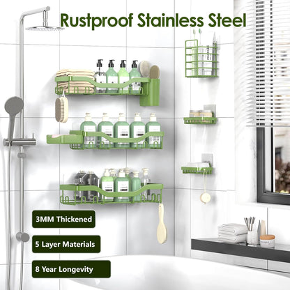 NESOMI Shower Caddy - Rustproof Stainless Steel Organizer with Soap Dish & Hooks | 8-Pack, No-Drill Storage