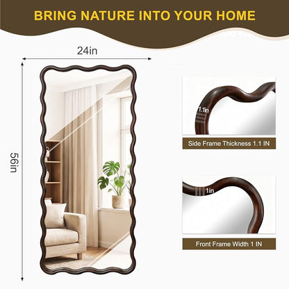 Full Length Mirror 56" x 24" Wood Framed - Dark Brown Wavy Floor Mirror (Variation: 56"L x 24"W)