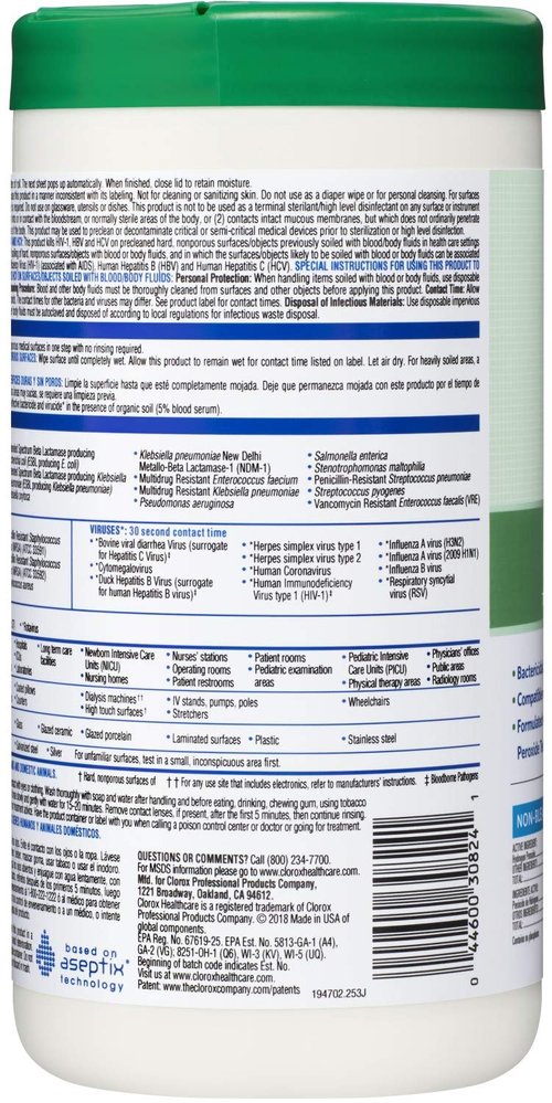 Clorox Healthcare Disinfectant Wipes - Hydrogen Peroxide Formula, 6.75" x 9", 95 Count