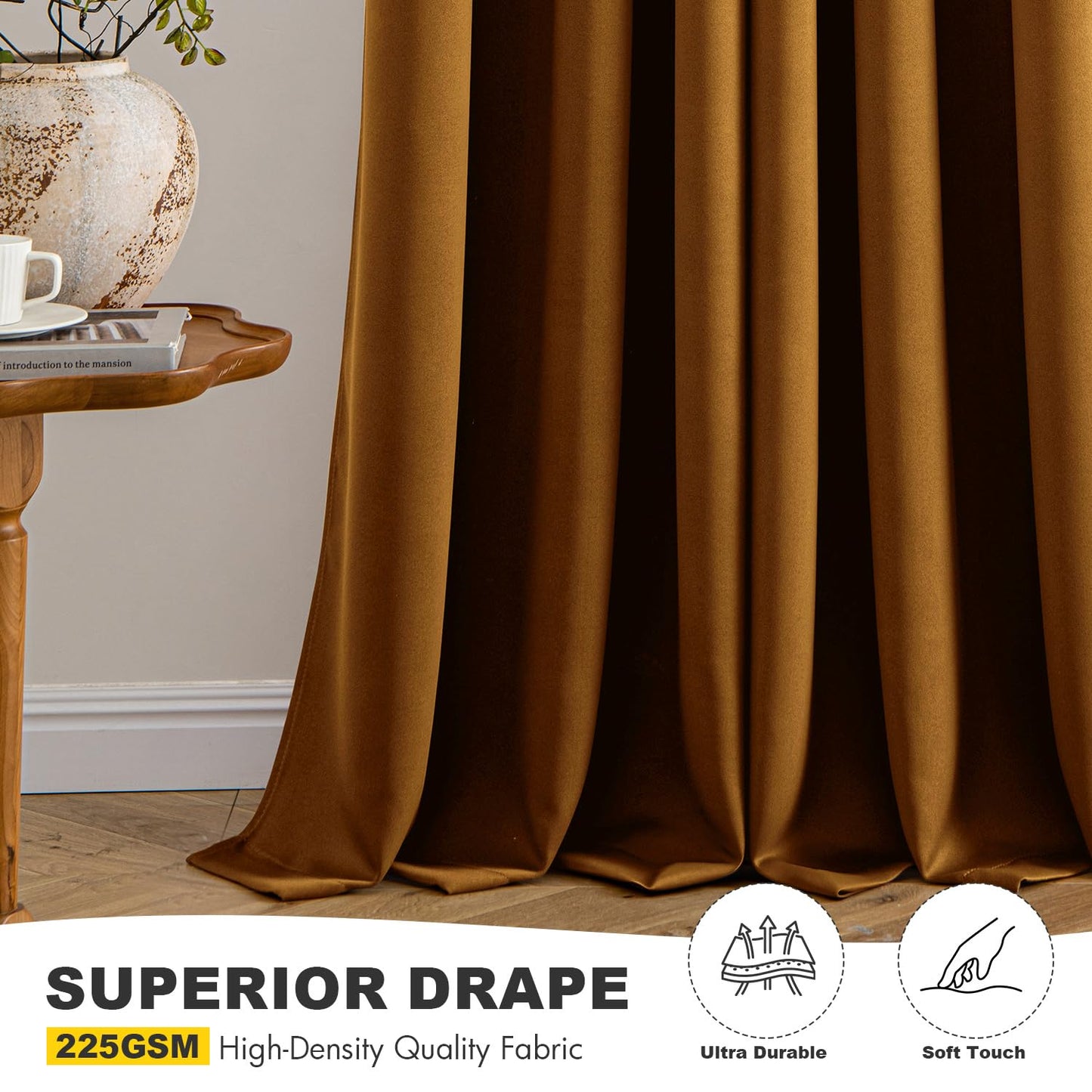 MIULEE Gold Brown Blackout Curtains for Bedroom Living Room 84 Inches Long 2 Panels, Thermal Insulated Room Darkening Drapes Solid Grommet Noise Reduction Light Blocking Window Treatments 40x84 inch