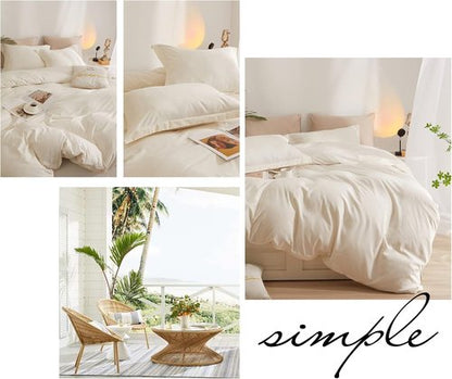 AMWAN Queen Size Duvet Cover Set - Soft Washed Microfiber in Cream White with Zipper Closure | 90”x90” + 2 Pillowcases