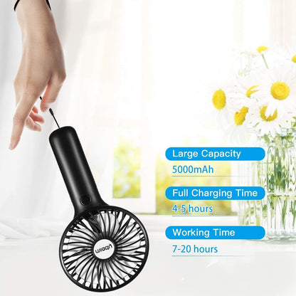 Miady Portable Handheld Fan - 5000mAh Mini USB with 3 Speeds | Strong Wind for Travel & Office