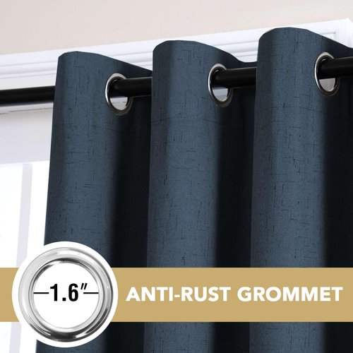 H.VERSAILTEX 100% Blackout Curtains for Bedroom 63 Inches Long Grommet Linen Face Full Light Blocking Curtain Drapes for Living Room Thermal Linen Look Curtains 2 Panels Set, 52" W x 63" L, Navy