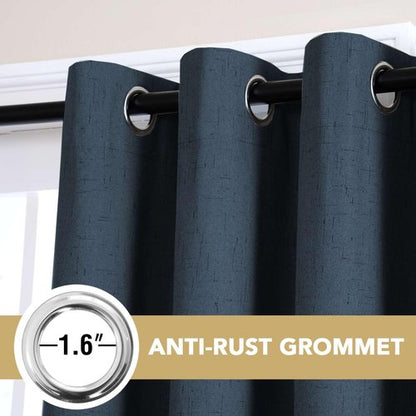 H.VERSAILTEX 100% Blackout Curtains for Bedroom 63 Inches Long Grommet Linen Face Full Light Blocking Curtain Drapes for Living Room Thermal Linen Look Curtains 2 Panels Set, 52" W x 63" L, Navy