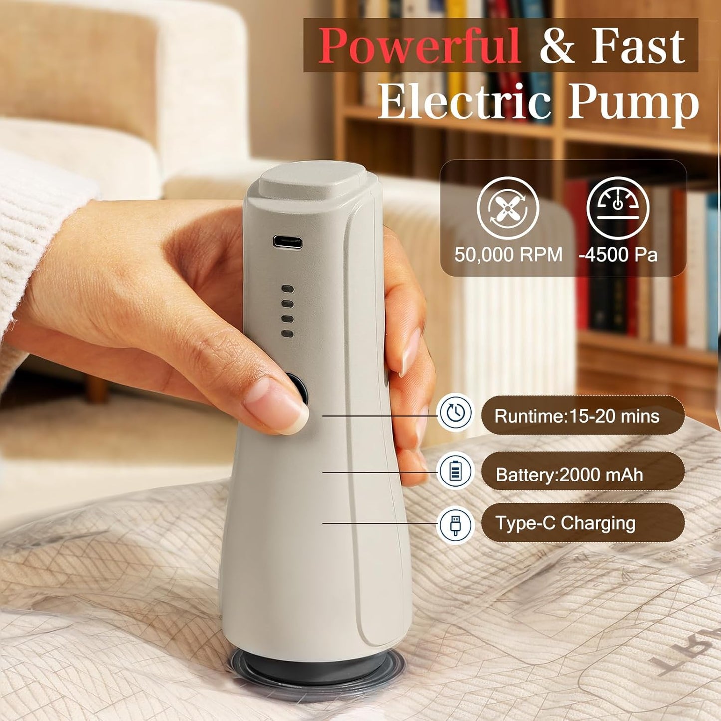 QcoQce Vacuum Storage Bags - Rechargeable Electric Pump for Space-Saving Travel & Seasonal Storage