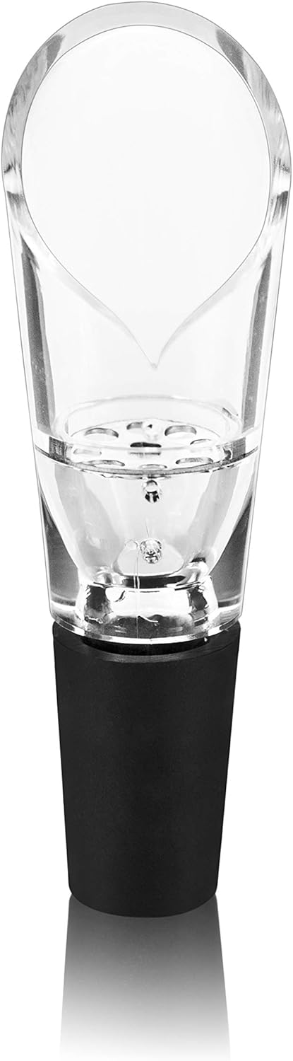 True Aerial Wine Aerator Pourer Spout for Standard Red Wine Bottles, Durable Clear Acrylic and Rubber, Drip Free Pour and Tight Seal, Gifts for Women, Kitchen & Home Bar Accessories, Set of 1