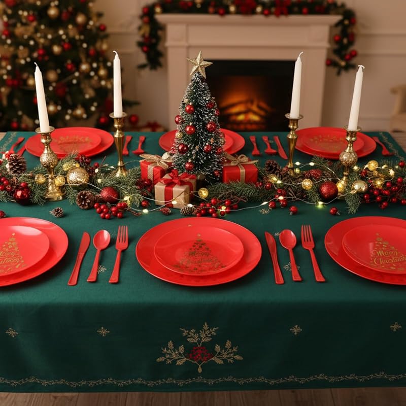 Christmas Disposable Dinnerware Set 280 PCS - 40 Plates, 40 Cups, 40 Dessert Plates, 40 Napkins, 40 Cutlery