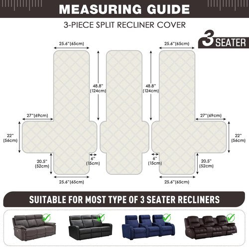 TAOCOCO 100% Waterproof Recliner Sofa Cover Non Slip Couch Cover for 3 Seat Reclining Sofa, Split Reclining Couch Covers 3-Piece with Straps, Washable Sofa Slipcover for Kids Pets(3 Seater, Chocolate)