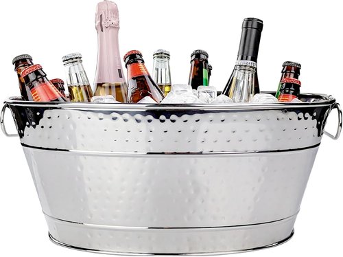 BREKX Stainless Steel Beverage Tub, 15 Quarts (4 Gallon), Rust-Proof, Oval, Multi-Use, Champagne Bucket for Mimosa Bar Supplies, Wine Cooler Bucket, Built for Years of Celebrations