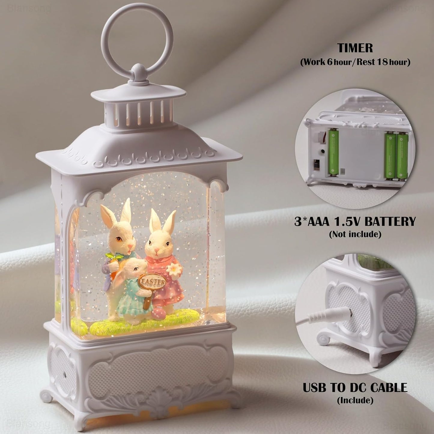 Skiennix Easter Snow Globe Lantern - Timer & USB/Battery Powered Bunny Decor | 10.2 Inch