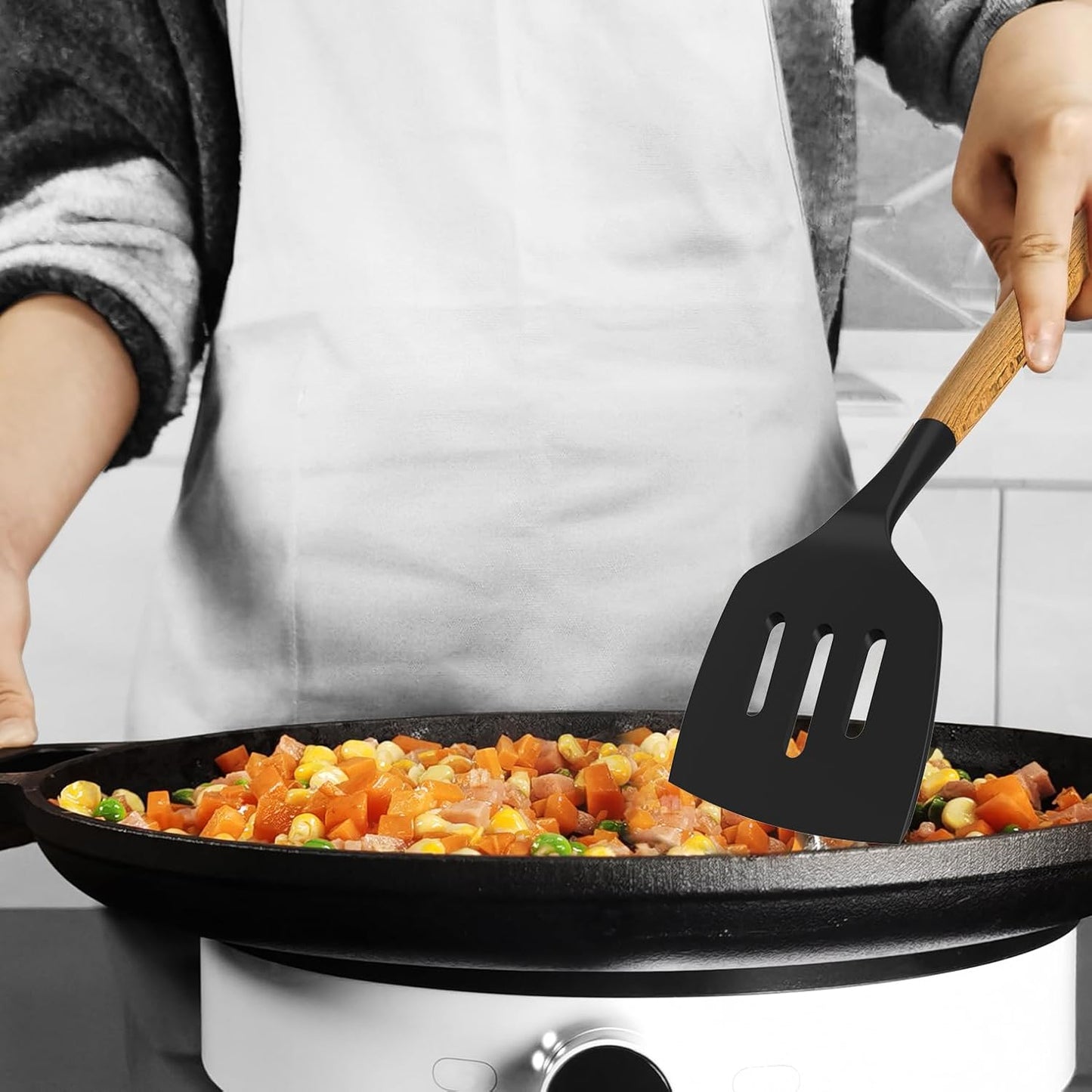 Oannao Silicone Cooking Utensils Set - 446°F Heat Resistant, BPA Free Kitchen Gadgets | Gray Color