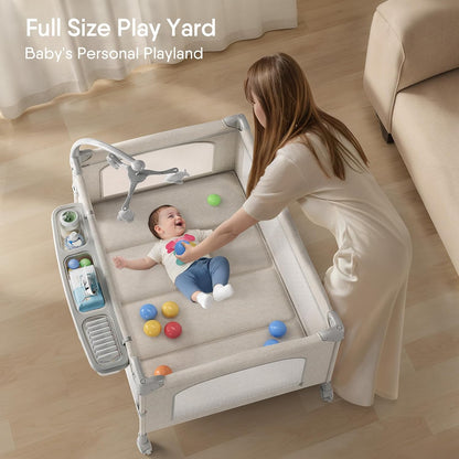 TinyGlow 4-in-1 Baby Bassinet - Portable Crib with Mattress, Diaper Changer & Mosquito Net