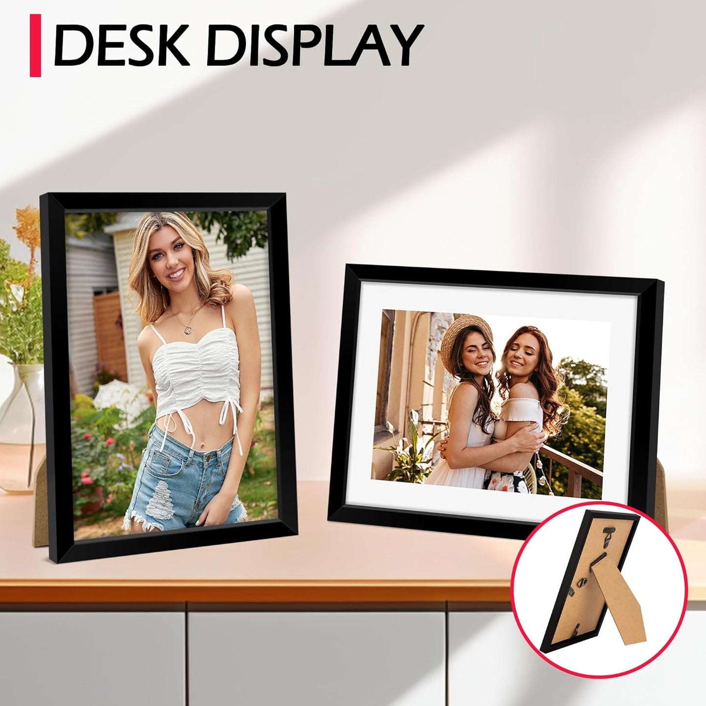 Black 8x10 Picture Frame Set of 2 | Versatile Tabletop & Wall Display with HD Plexiglass