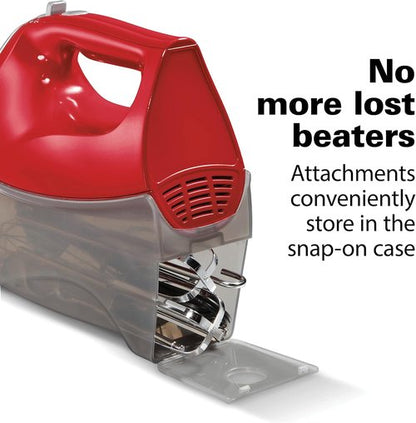 Hamilton Beach 6-Speed Electric Hand Mixer - Whisk, Beaters & Dough Hooks - Red, 275 Watts