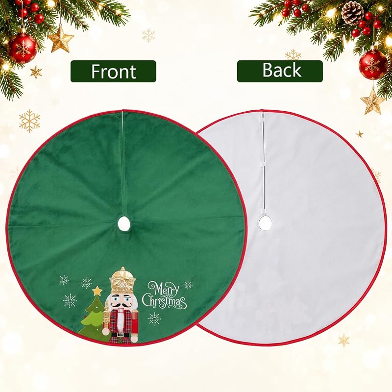 Christmas Tree Skirt Nutcracker 48 Inch - Green with Red Edging, 48in