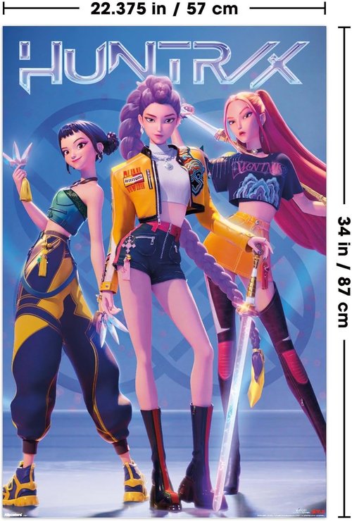 Huntrix | KPop Demon Hunters Wall Poster - 34" x 22.4" | Includes Poster & Clip Bundle