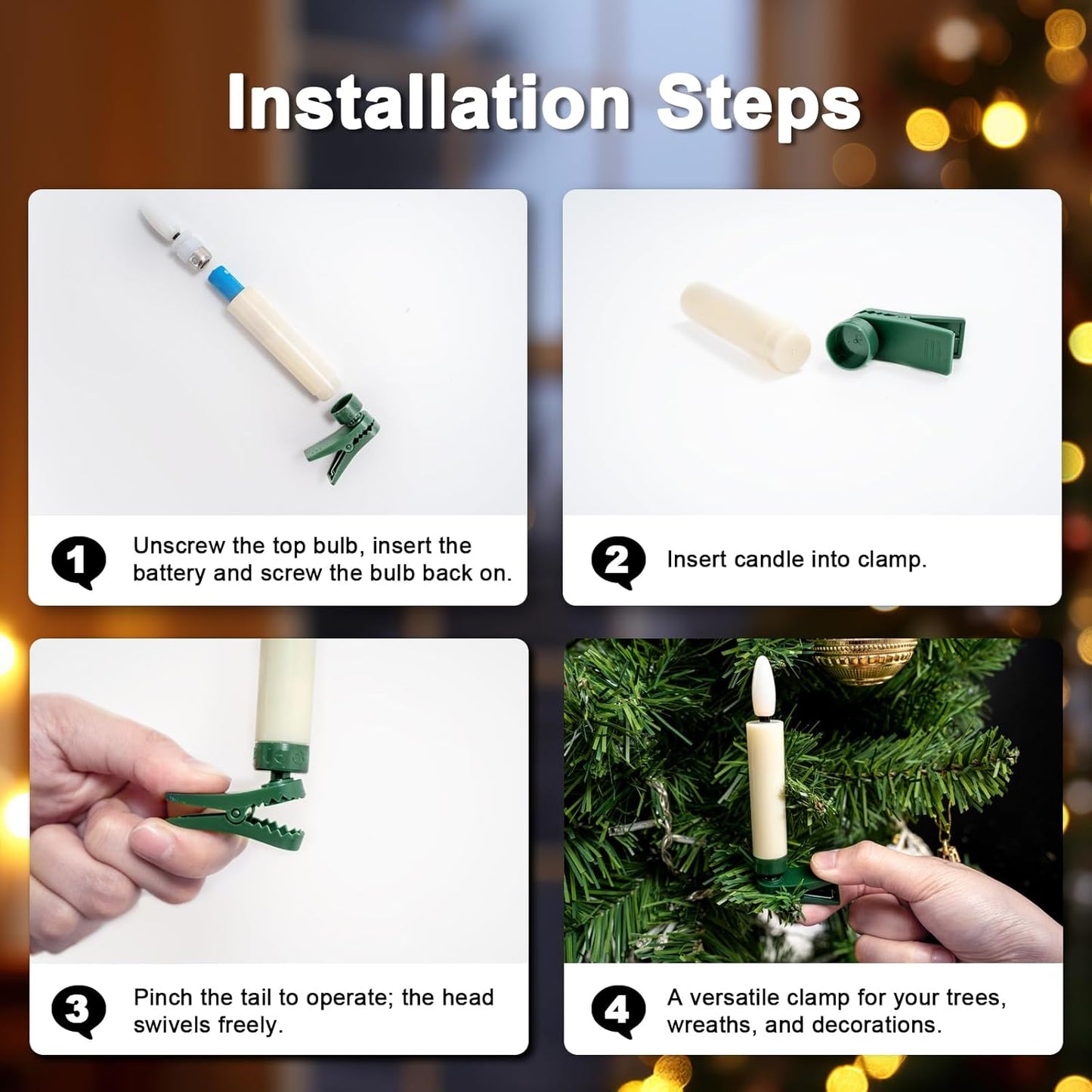 Skiennix 4-Inch Clip-On Candles - Battery Operated Flameless LED Lights with Remote Timer | 10 Pcs for Christmas & Halloween Decor
