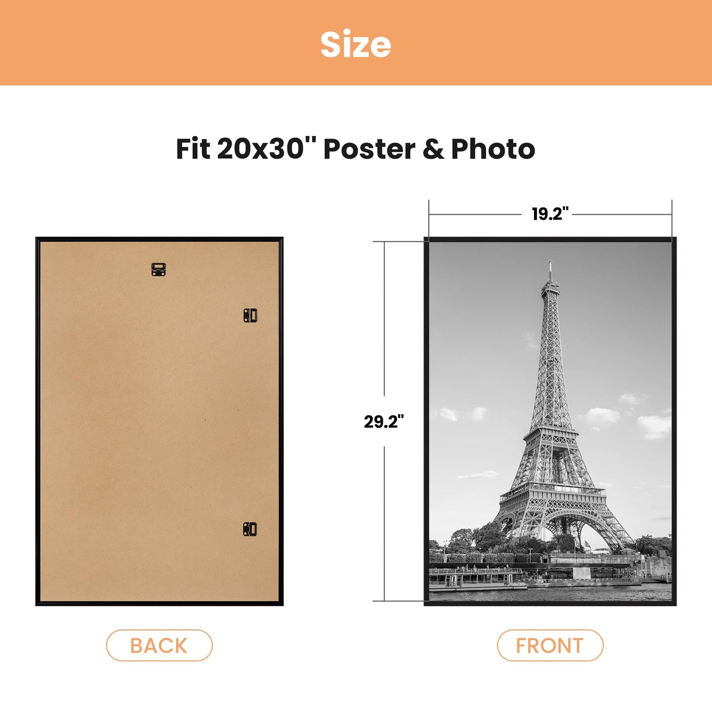 upsimples 20x30 Picture Frame Black 3 Pack, Scratch-Proof Poster Frames 20 x 30 for Photo Gallery - Slide-In Strips, Horizontal or Vertical Wall Mounting