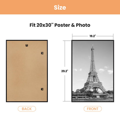 upsimples 20x30 Picture Frame Black 3 Pack, Scratch-Proof Poster Frames 20 x 30 for Photo Gallery - Slide-In Strips, Horizontal or Vertical Wall Mounting