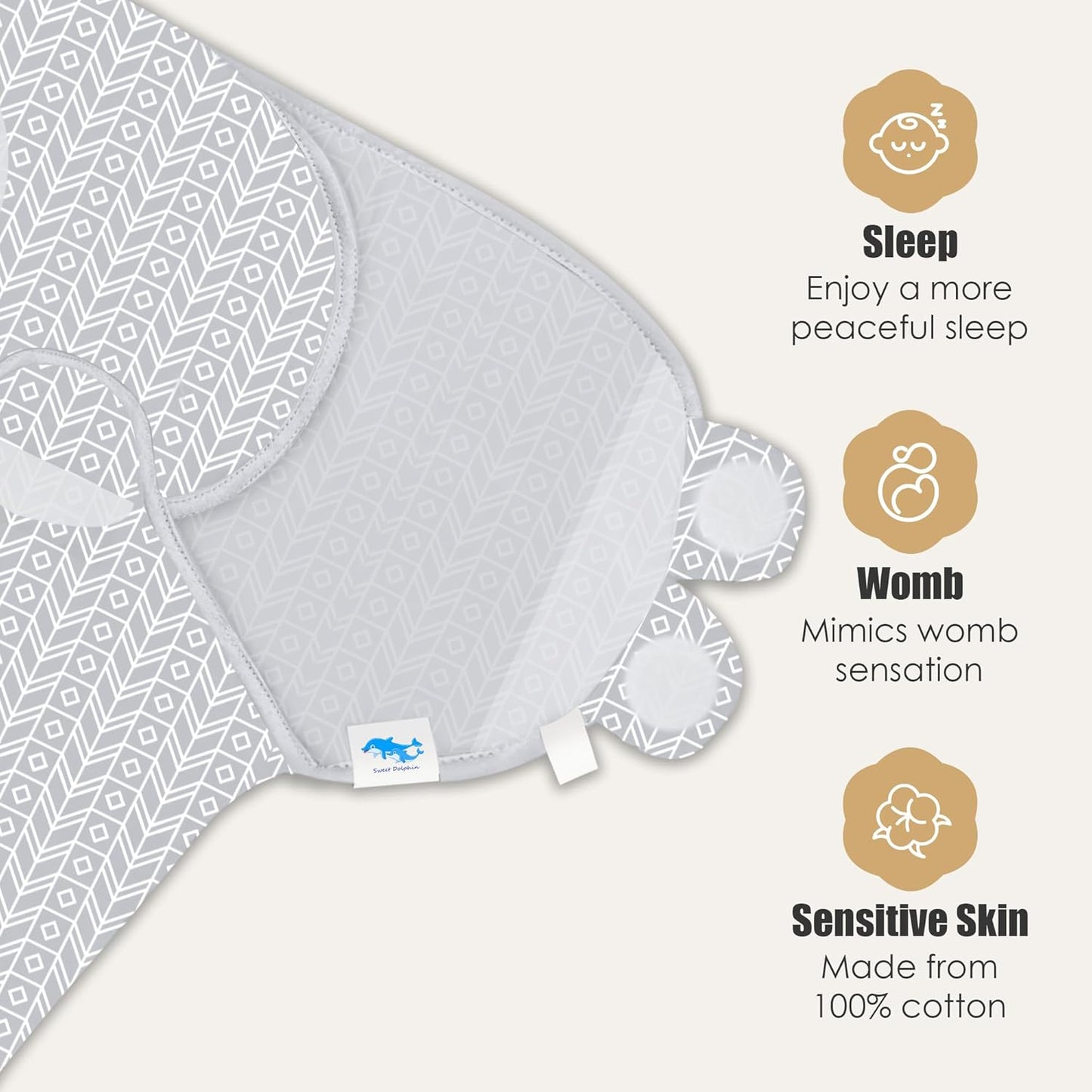 Sweet Dolphin Baby Swaddle Sleep Sacks - Soft Cotton Ergonomic Wrap for Newborns, 0-3 Months, Grey
