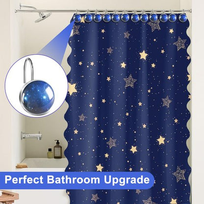 Ruvenis Galaxy Shower Curtain Hooks Set of 12, Metal Shower Hooks for Bathroom, Decorative Blue Space Shower Curtain Rings, Rust-Resistant Bathroom Accessories