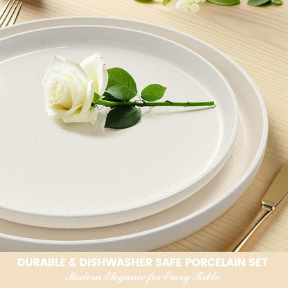 Skiennix Dinnerware Set - 12-Piece Scratch Resistant Plates & Bowls for 4 | Ceramic, Microwave & Dishwasher Safe, Cream White