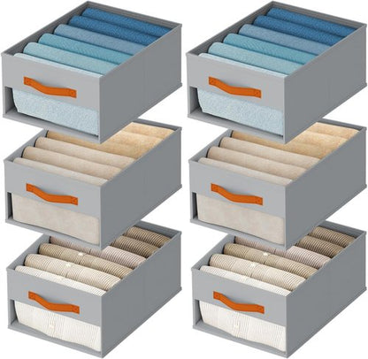 Homsorout Drawer Organizers - 6 Pack Foldable Fabric Pants Organizer with Clear Window & Handles | Grey