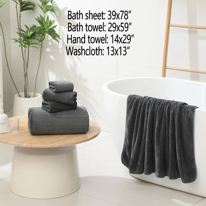 YTYC Towels, 39x78 Inch Oversized Bath Sheets for Adults Luxury Extra Large Bath Towels Sets of 6 Super Soft Shower Towels for Bathroom Microfiber 80% Polyester(Charcoal Grey,6 Piece)