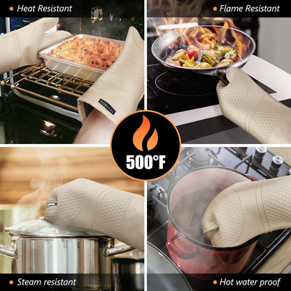 Rorecay Silicone Oven Mitts Set - Extra Long, High Heat Resistant 500°F | 6-Piece Non-Slip Kitchen Gloves & Potholders