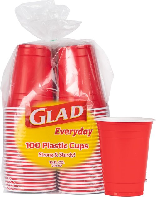 Glad Everyday Disposable Plastic Cups - Strong 16oz Red Party Cups for All Occasions | 100 Pack Heavy Duty