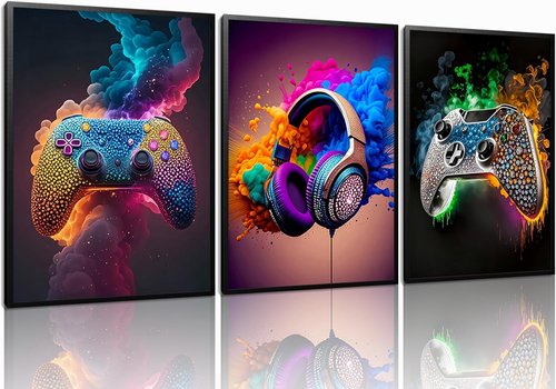 Gaming Room Canvas Wall Art Set of 3 - Vibrant Game Posters for Boys' Room | Unframed 12x16 In